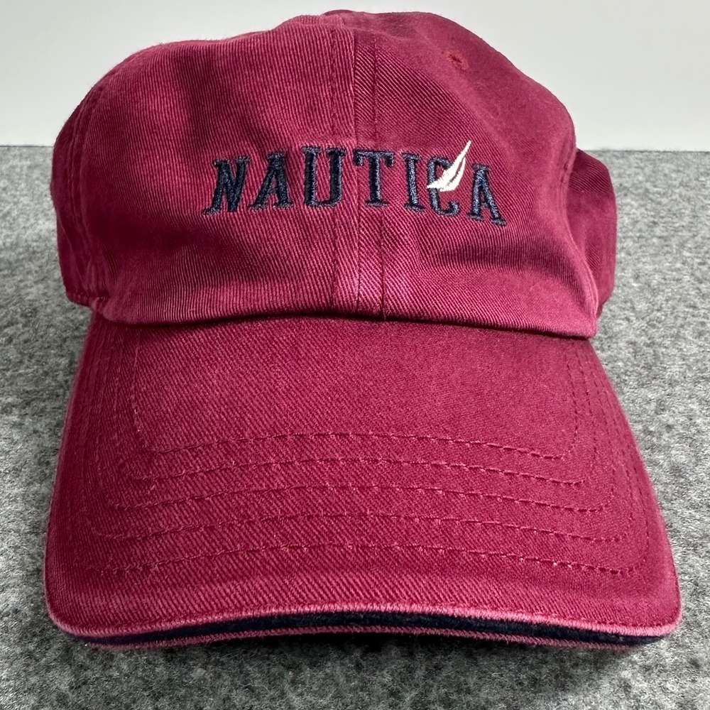Nautica Burgundy Baseball Cap Embroidered Logo Adjustable Strap Cotton‎